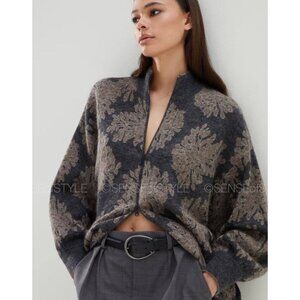 Brunello Cucinelli Pattern Jacquard Knit Zipped Cardigan Jacket Sweater XXS